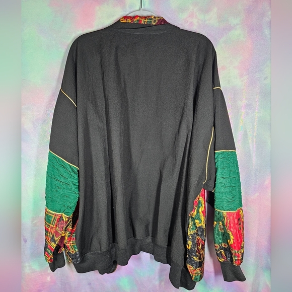 Silver Threads Baroque Windbreaker Full Zip Oversized Plaid Patch Jacket Size XL - Picture 8 of 10